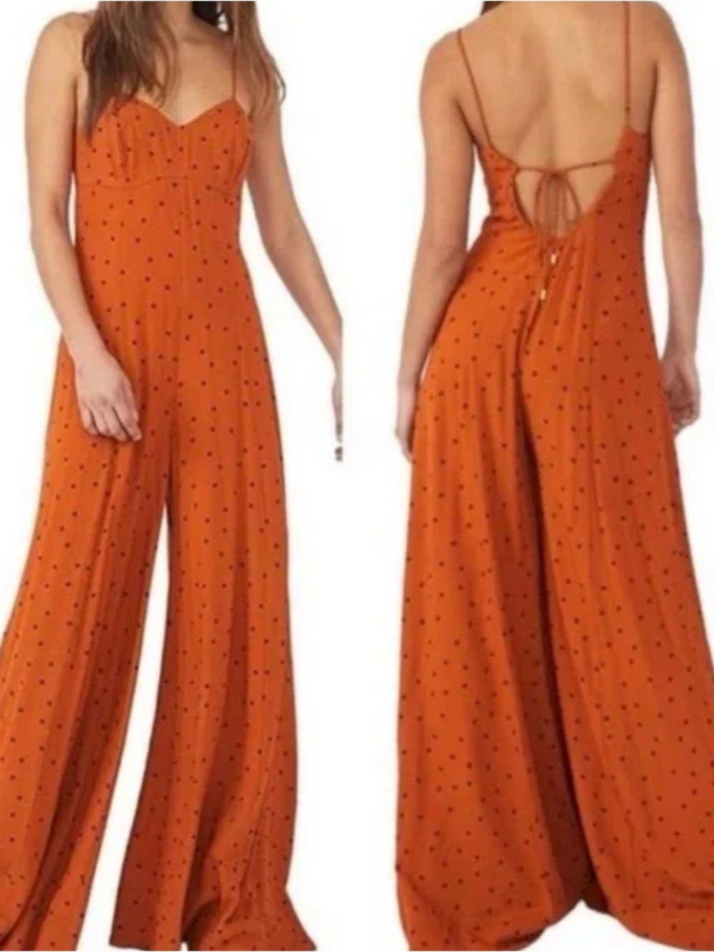 Free People Summer Jamboree Jumpsuit Rust Polka Dot Size L